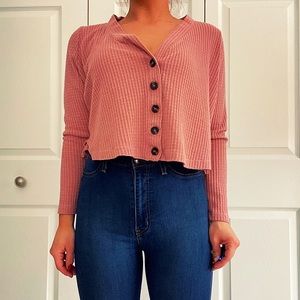 Cropped Henley waffle top